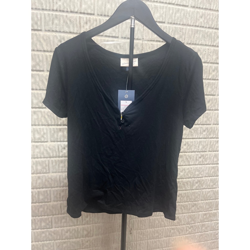 Universal Thread Womens Black Short Sleeve Henley V-Neck T-Shirt Size L NWT